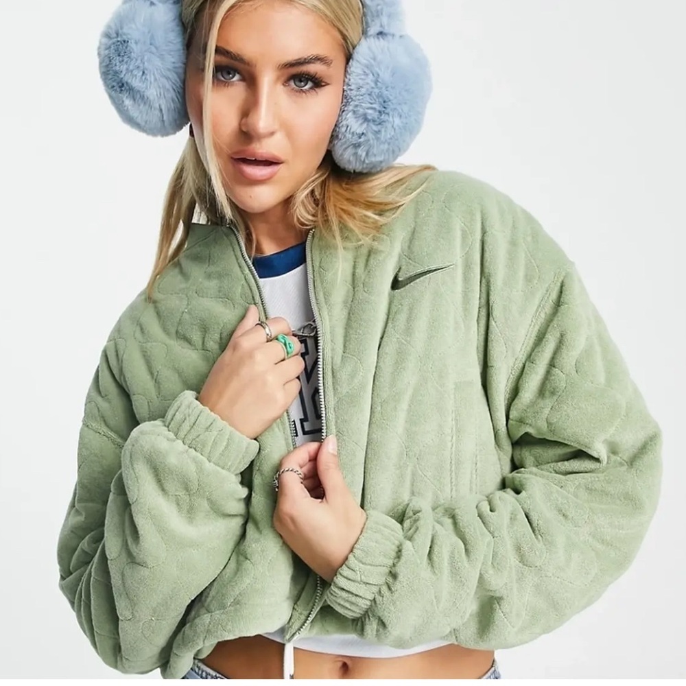 Nike Terry Quilted Jacket In Oil Green